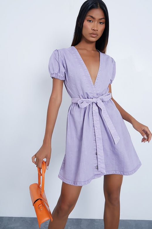 Lilac Puff Sleeve Denim Dress | Denim ...